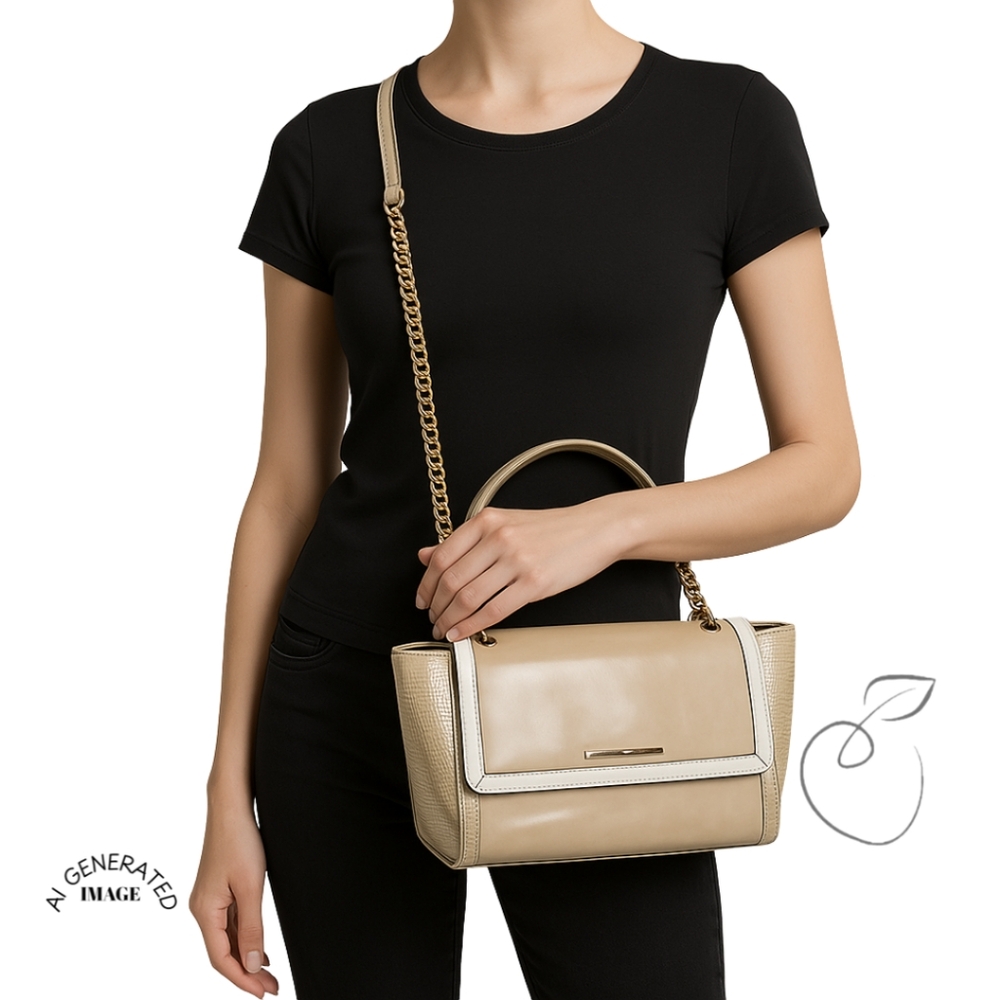 INNUE SNAKESKIN & PATENT LEATHER TRAPEZOID BAG GOLD / TAN